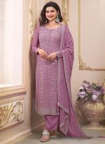 Chinnon Silk Lilac Wedding Wear Embroidery Work Straight Suit